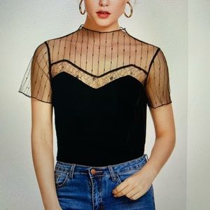 Sheer panel velvet top